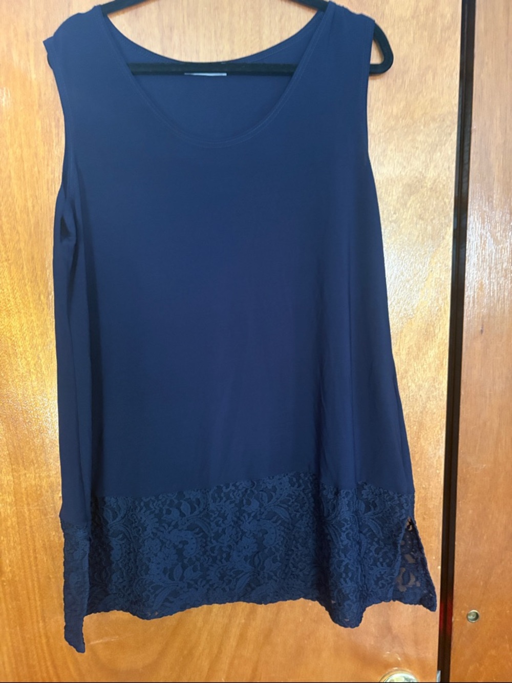 Sleeveless Navy Tank with Lace Hem